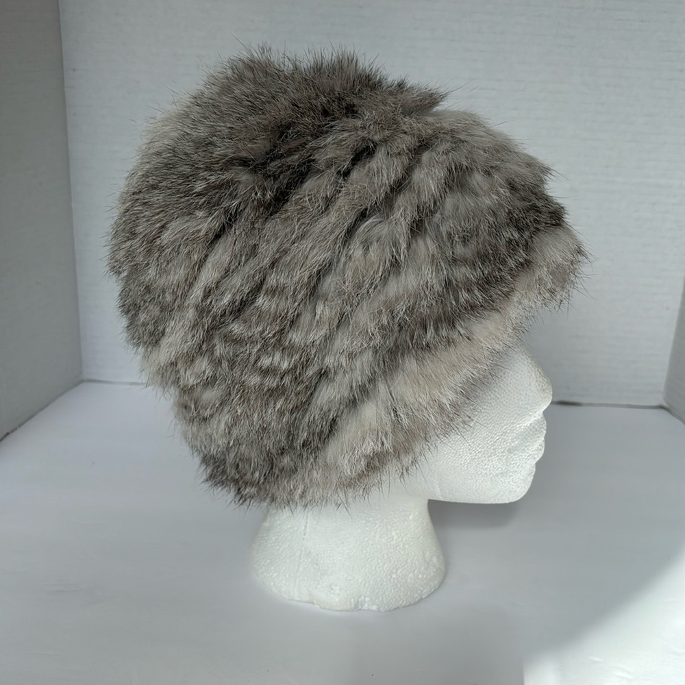 Real Fur Hat light & dark Gray Stretch Beautiful One Size